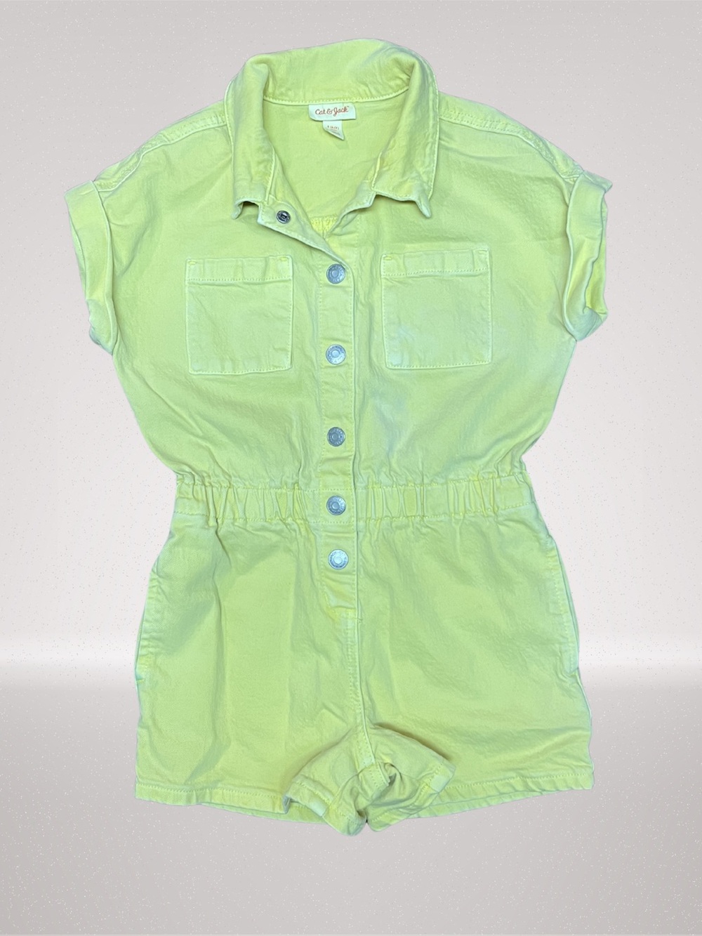 Cat & Jack Girls Yellow Button Front Utility Romper Size 6/7